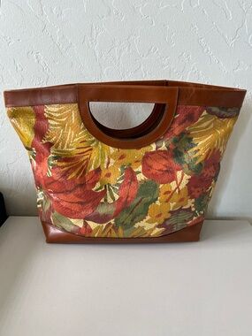 Patricia Nash Palizzi Tote Bag Tropical Dreams Cutout Leather Trim Boho